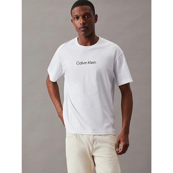 Calvin Klein T Shirt Mens Medium White Logo Spell Out Designer Crew Basic Tee - Picture 1 of 8